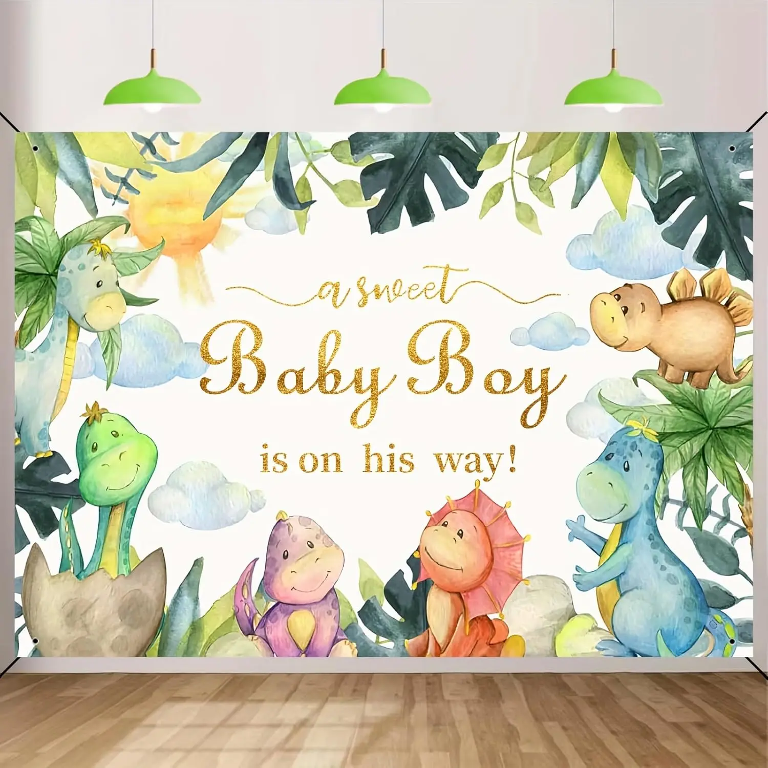 Dinosaur  Shower Decorations Banner Backdrop, A Sweet  Boy is  His Way Dino Theme Party Backdrop,  Shower  Photo Background Supplies for Boys,5x3.3ft