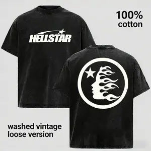 Retro Washed Cotton "Hell" Print T-Shirt (Unisex) — A street-art-style top featuring a relaxed crewneck design; a casual yet stylish summer wardrobe essential.