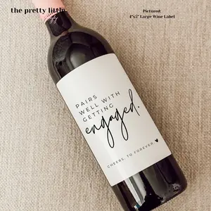 the pretty little mess - Engagement Wine Label, Engagement Gift, Pairs Well With Engagements, Engagement Gift for Couples, Gift for Her, Engagement Card, Bride Gift