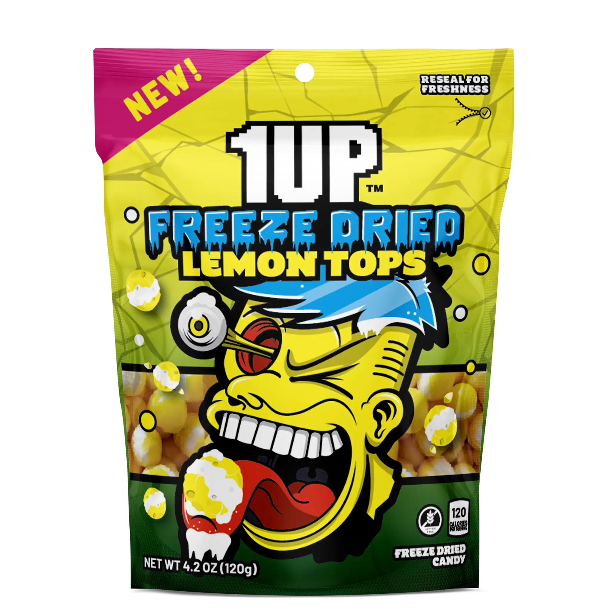 1UP Candy Freeze Dried Lemon Tops | Crunchy Freeze-Dried Sour Candy (1, 6 or 10 Pack)