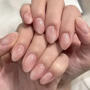 24pcs Short Gradient False Nails, Detachable Half-Handmade Nail Art, Includes Nail File and Jelly Glue, Easy Wear and Remove, Glitter Nails