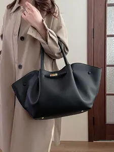 DOVA Soft Pebbled Leather Large Tote Bag for Women - Gold-tone Lock Clasp Extra Large Capacity Top Handle Tote Bag for Work, Business & Daily Use (22" L)