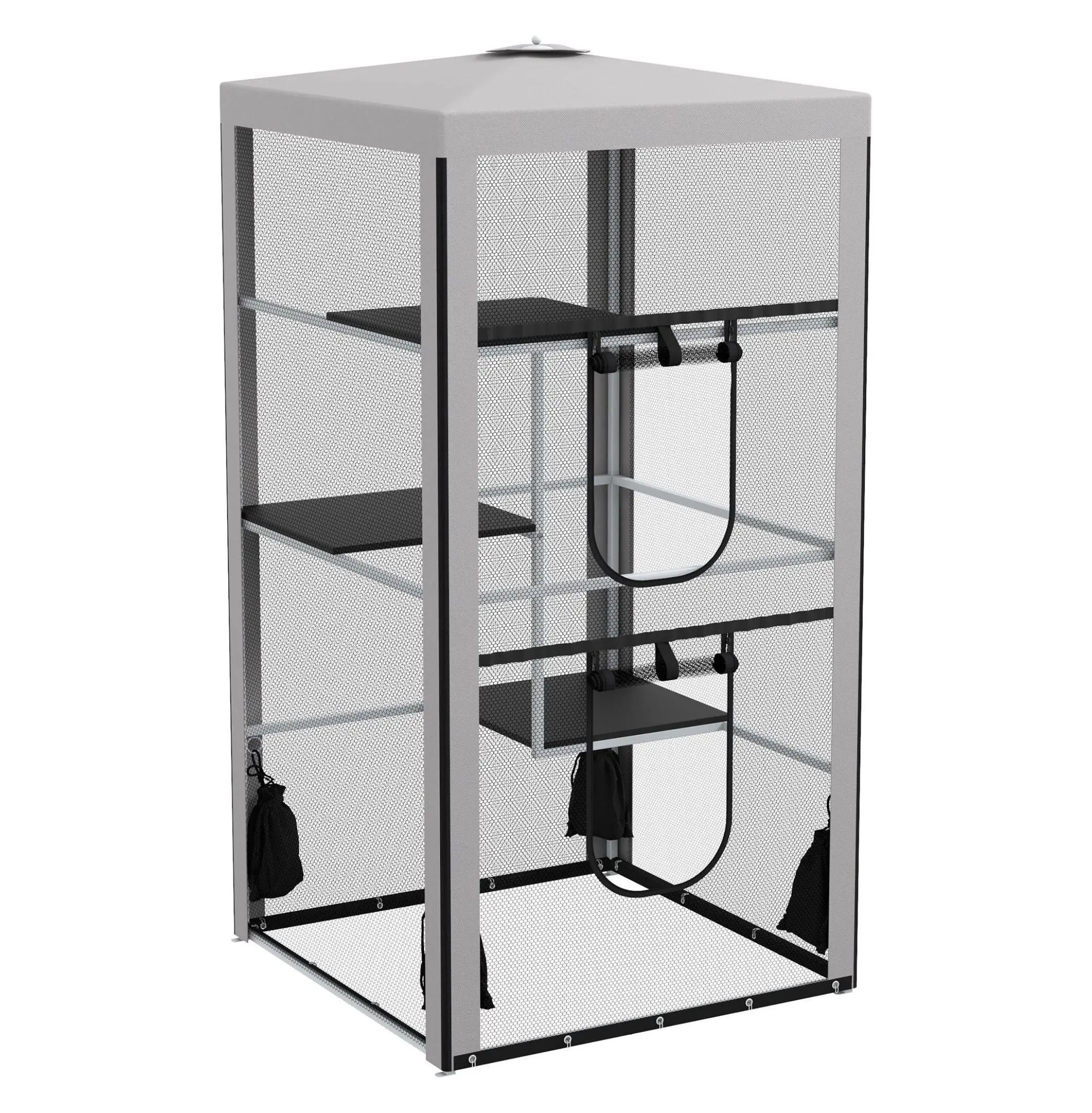 79" Nylon Cloth Cat House Enclosure - Indoor Outdoor Kitten Playpen with 3 Platforms, 2 Doors, 39.25"l x 39.25"w x 78.75"h Fully Enclosed Mesh Design