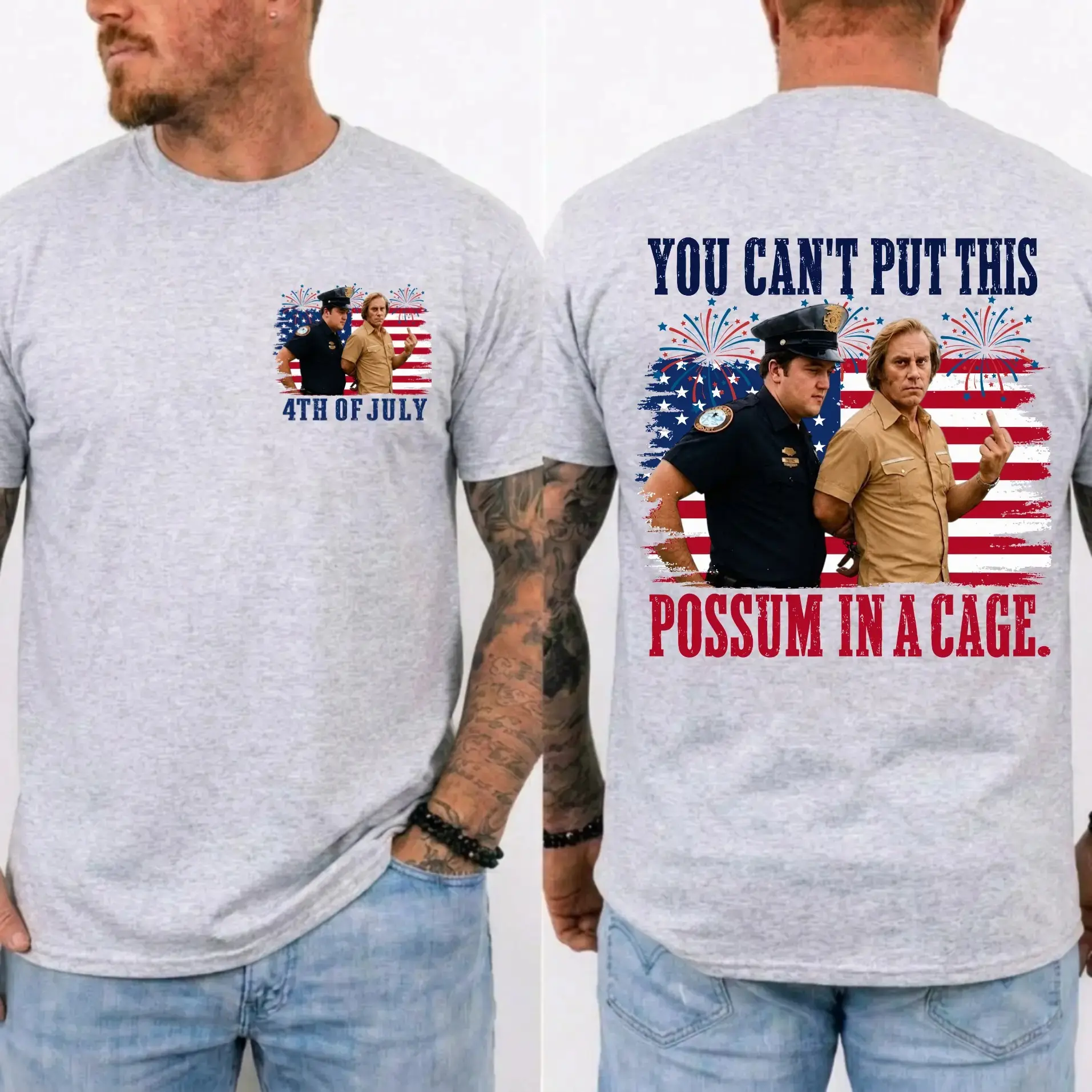 George Jones DUI 4th of July Tee, You Can't Put This Possum In A Cage Shirt, Outlaw Country Arrest Photo T-Shirt, Legend of Country Music, MADE IN USA