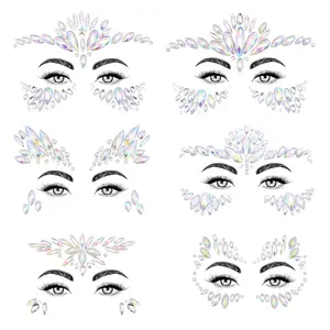 Face Gems - 6 Sets Mermaid Face Jewels Temporary Tattoo Stickers Acrylic Crystal Glitter Stickers Waterproof Eye Gems Stick On Rainbow Tears Rhinestone for Party, Rave Festival