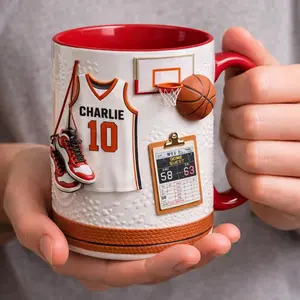 Personalized Basketball Mug with Name and Number, Custom Basketball Player Coffee Mug, Sports Gift for Boy, Coach Dad Cup