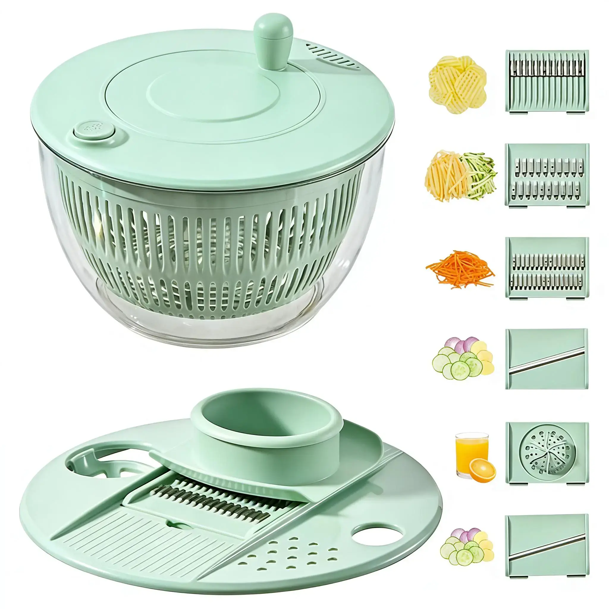 ZUVV5.3Qt Large Salad Spinner & 3-in-1 Veggie Washer with Strainer, 5-Blade Slicer & Egg Yolk Separator – Ideal for Summer Meal Prep, Camping, Picnics & Outdoor BBQs, Wash/Drain/Chop All in One Bowl #SummerWins#DFYD