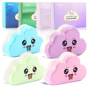 4-Pack Rainbow Cloud Bath Bombs, Aromatic Essential Oil Bath Salts, Colorful Visual Effect, Perfect Holiday Gift Set