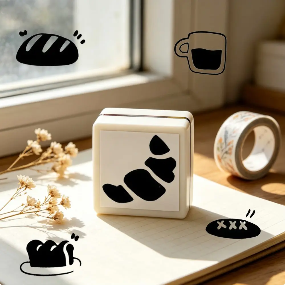 Coffee Bread Theme Light-Sensitive Stamps, Simple and Line Square Stamps, Daily Life Journal Decorative Stamps, Diaries, Notebooks, Planner