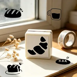 Coffee Bread Theme Light-Sensitive Stamps, Simple and Line Square Stamps, Daily Life Journal Decorative Stamps