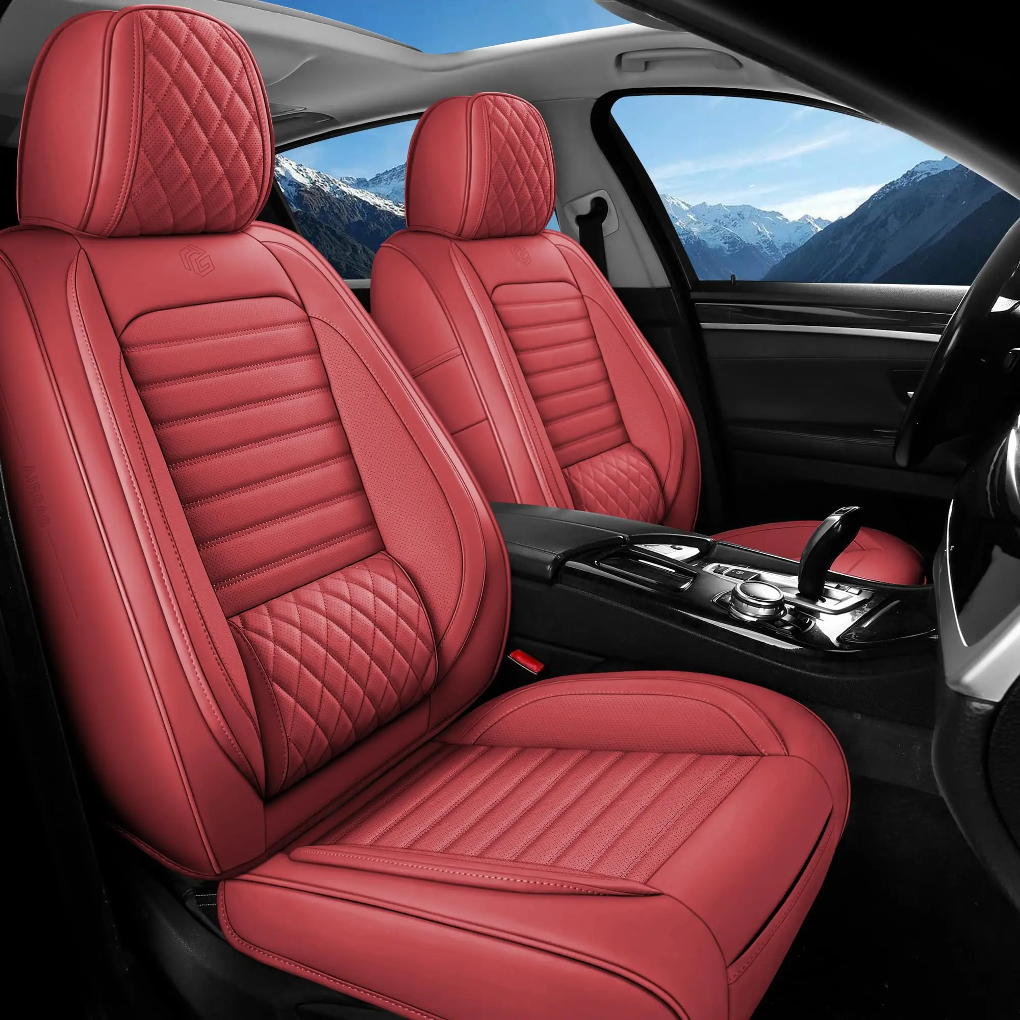 GEE YAN Car Seat Covers Universal Waterproof Leather Seat Covers for Cars,Front Seat Cushions Fit for Most Cars SUV Pick-up Truck, TANDNGTEK WINE RED