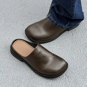 Men's Slip-On Casual Mules with Irregular Dial Design Microfiber Upper Rubber Sole Square Toe for Everyday Comfort Retro Japanese-Inspired Training Shoes Black or Red