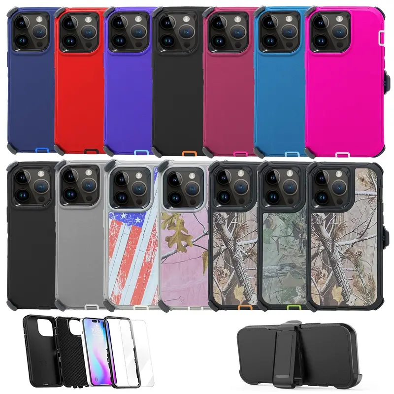 Rugged Defender Case For Apple iPhone 18 / 17 / 17E / 16 / 16E / 15 / 14 / 13 / 12 / Plus / Pro / Pro Max / Shockproof Heavyduty Protection cover With Belt Clip Phonecase Protector Casing