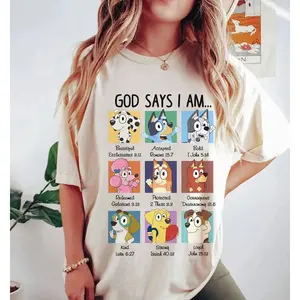 God says I am Bluey Shirt- Sweatshirt- Hoodie, Bluey Family Shirt, Cartoon T-shirt, Bingo T-shirt, Bluey And Bingo, Funny Bluey Shirts