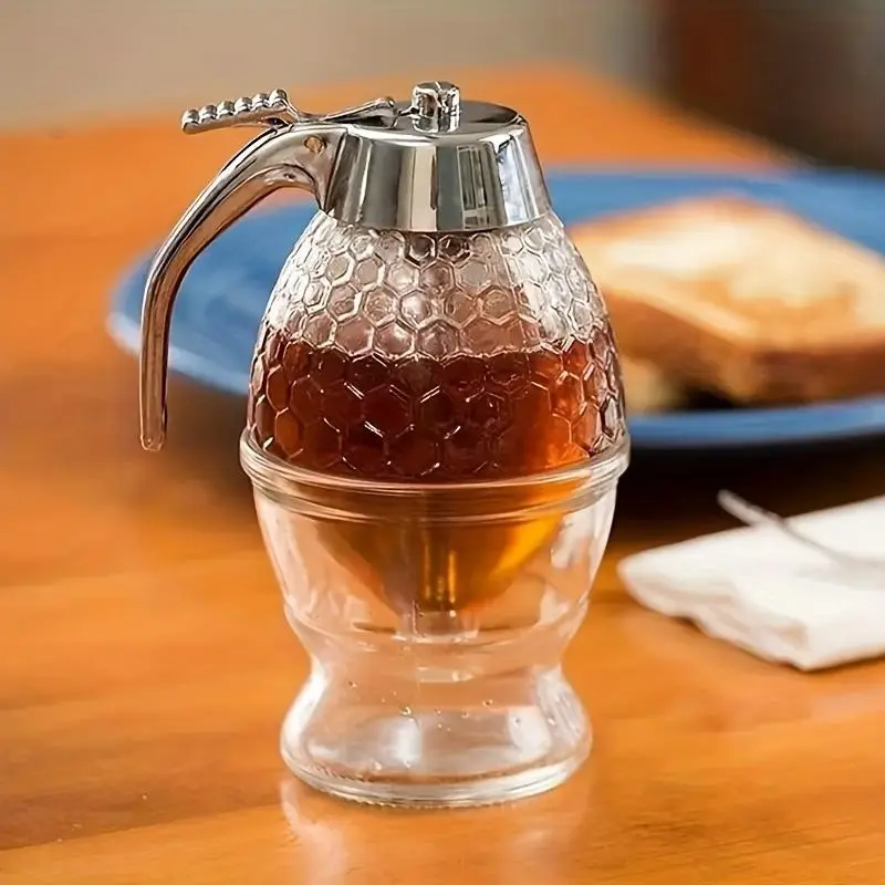 Honey Dispenser with Stand, Multi-Use Kitchen Tool, Cooking Oil Dispenser, Syrup Sauce Olive Oil Chocolate Condiment Dispenser, Non-Lead Crystal Glass