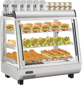 Commercial Food Warmer Display Case, Countertop Warmer Display Case, Commercial Food Warmer with Adjustable Shelves, Glass Sliding Doors, 3 Tier Electric Heated Display Cabinet