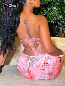 Women's All Over Print Criss Corss Butterfly Decor Backless Cami Dress, Sexy Fashion Style Sleeveless Spaghetti Strap Mini Dress for Beach Club Party, Butterfly Dress for All Seasons Butterfly Dress