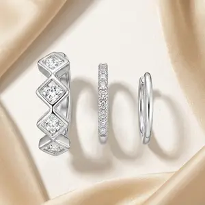 3 Pairs Silver Small Hoop Earrings Set for Women, 8-12mm CZ Huggie Hoops, Lightweight Stackable Jewelry