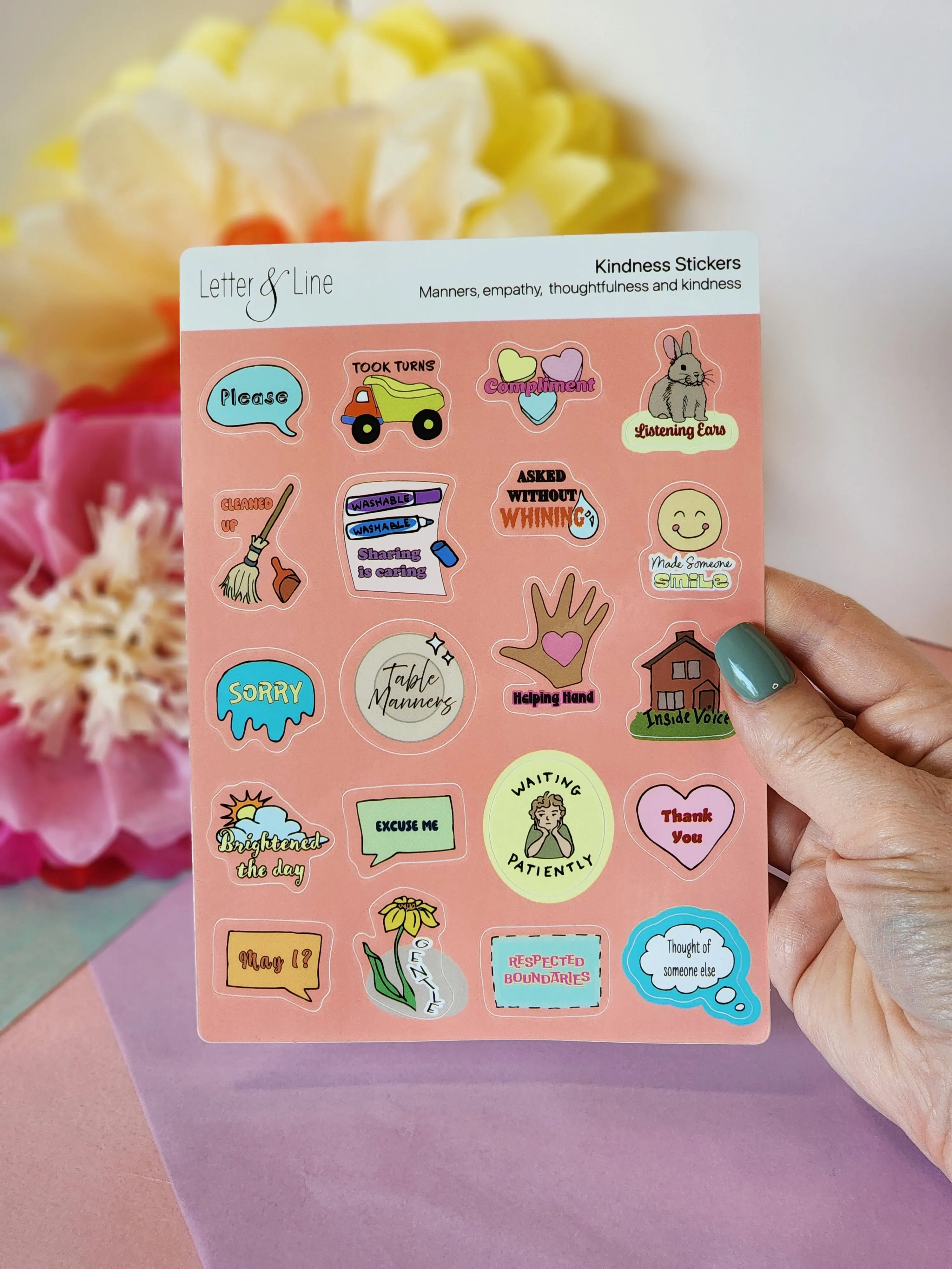 Kindness Stickers for Kids — Manners Reward Stickers (3 Sheets, 60 Count)