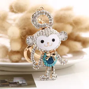 Sporty Protective Gear Cute Long-Tailed Monkey Keychain, Sparkling Rhinestone-Inlaid Metal Pendant, Lovely Animal-Shaped Bag Decor Accessory, 2026 New Arrival