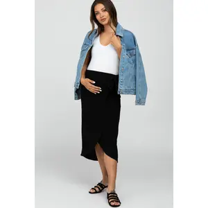 Black Wrap Maternity Midi Skirt