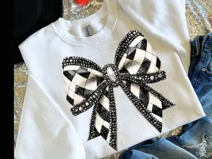 Checker Bow Faux Rhinestone DTF Transfers - THIS IS NOT A SHIRT