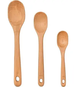 Pampered Bamboo Spoon - Durable 10" Round & 12" Spoons, Dishwasher Safe, Natural Aesthetic, Compatible with 3 Bamboo Spoons for Versatile Use