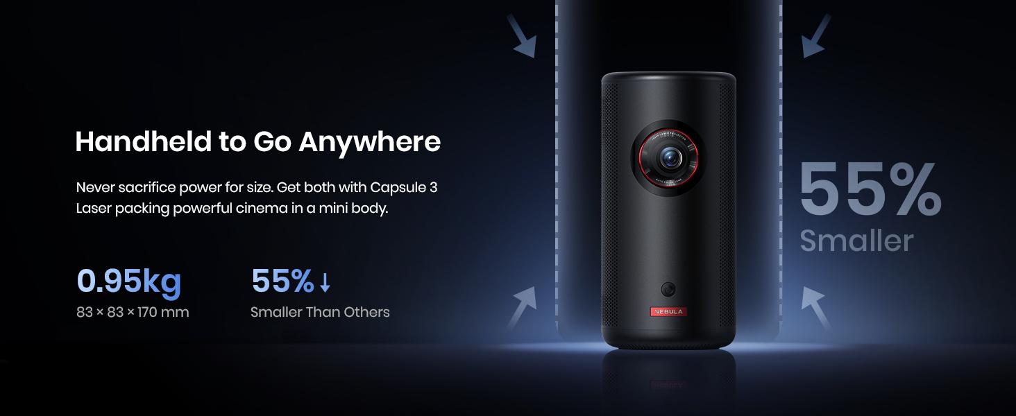 Anker Nebula Capsule 3 (New) GTV Portable Projector, 1080P Smart Mini Projector with Wi-Fi, 2.5 Hours of Playtime