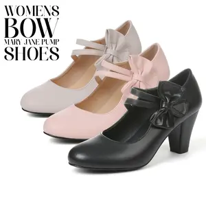 CYNLLIO Womens Chunky Block Heels Round Toe Bownot Double Ankle Strap Slip On Comfy Fashionable Lady Mary Jane Pump Wedding Party Cosplay Dating Casual Spring Shoes