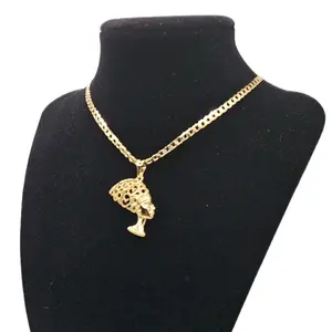 Queen Nefertiti Pendant with Chain Cuban Gold Plated Necklace for Stylish Wear
