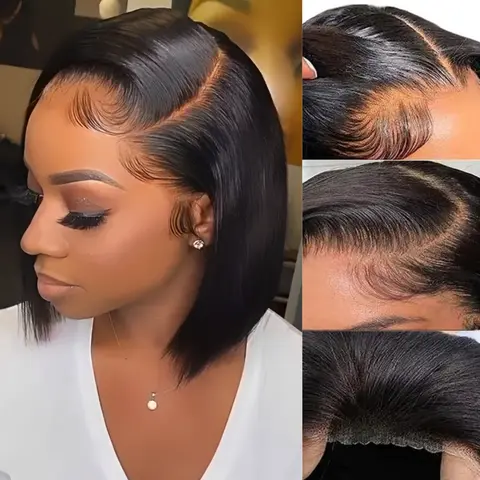 VRbest Pre Styled Glueless Human Hair Wig, Ready-to-Go Blunt Cut Short Straight Bob, 5x5/4x4 HD Lace Closure Wear-Go Wig, Sohochic #DealsForYouDays, Pre Styled Glueless Wigs