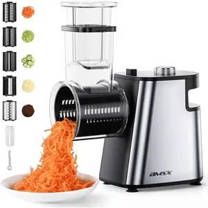 Electric cheese grater upgraded 250w electric slicer shredder automatic cheese shredder electric salad machine for fruits vegetables cheesessalad maker with 5 different shapes of blades