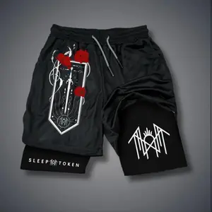 Sleep Token Unisex Compression Training Shorts Slim Fit Double-Layer Sports Shorts Quick-Drying Breathable Gym Shorts with Elastic Waistband Summer Workout Outfit