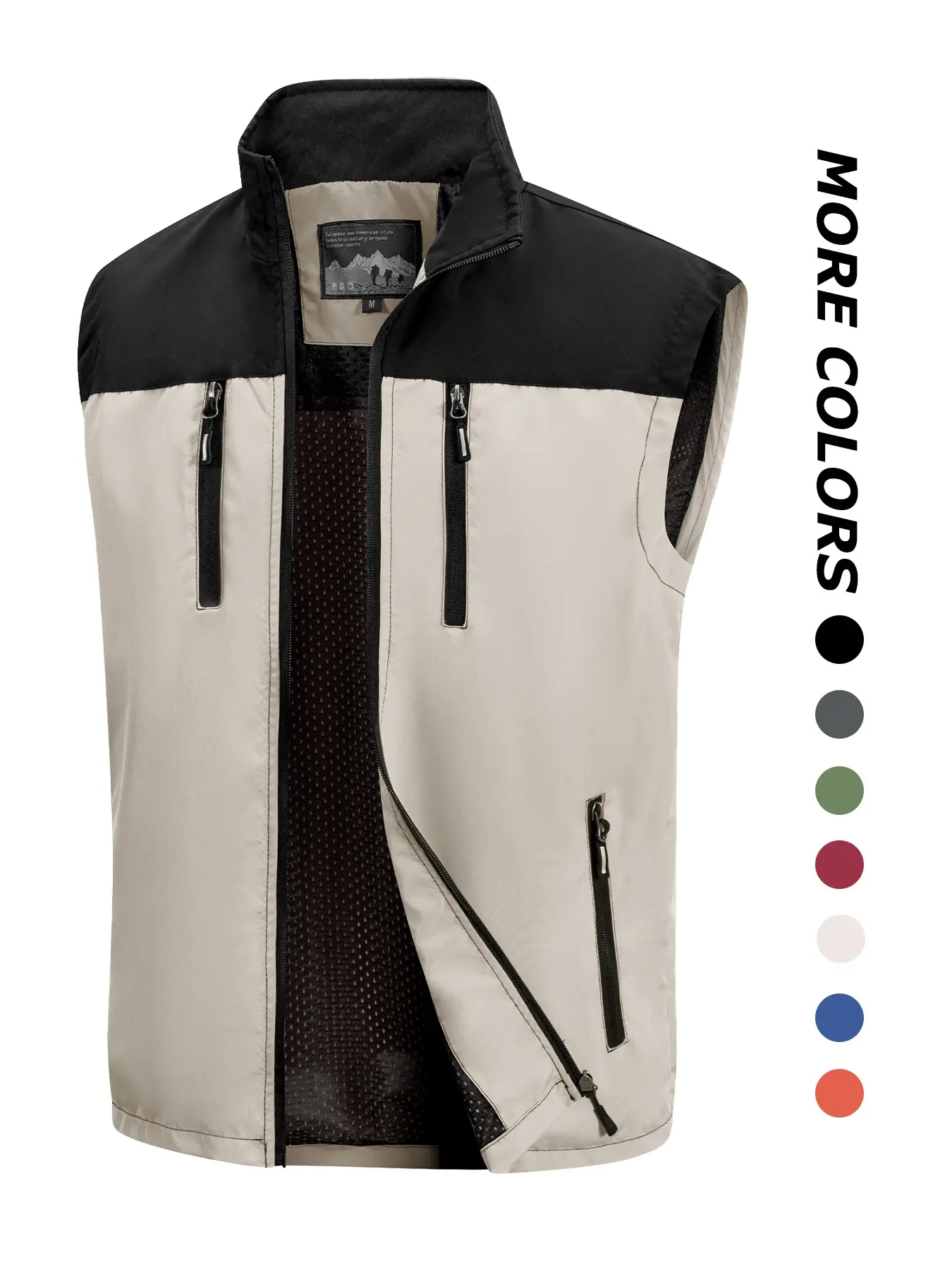 Men's Outdoor Casual Hiking Golf Vest Gilet Waistcoat, Fall Winter Warm Stand Collar Sleeveless Jacket, Lightweight Softshell Coat Outwear, Zipper Pockets Design, Fitted Style, Autumn Winter Vest
