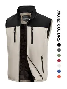 Men's Outdoor Casual Hiking Golf Vest, Sleeveless Waistcoat, Fall Winter Warm Stand Collar Sleeveless Jacket, Lightweight Softshell Coat Outwear, Zipper Pockets Design, Fitted Style, Sleeveless Gilet