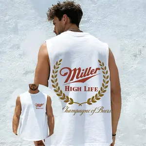 Miller High Life "Champagne of Beers" Tank Top, Retro Laurel Wreath Graphic Sleeveless Shirt, Unisex Cotton Casual Top for Beer Lovers, Classic Beer Streetwear for Men and Women, Novelty Beer Gift Idea