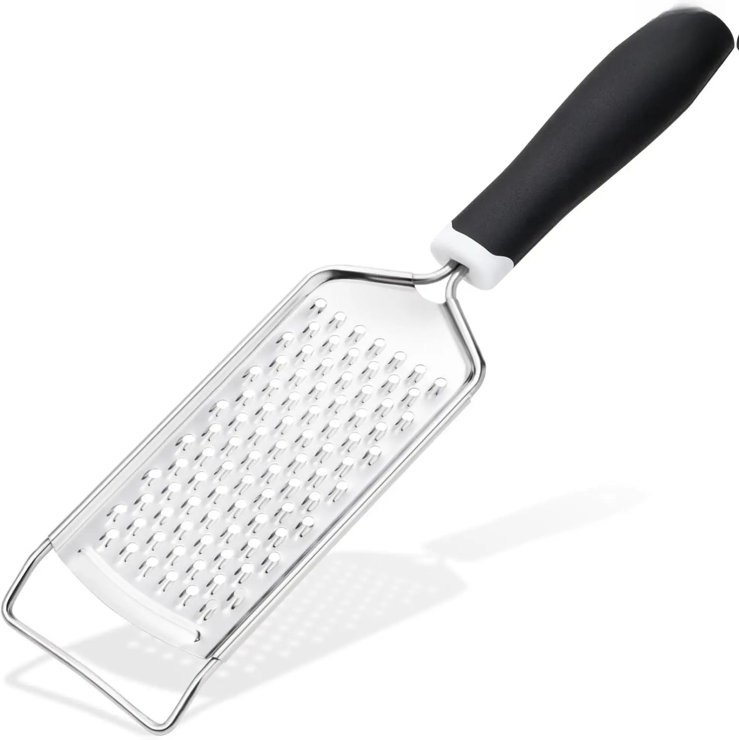 Professional Stainless Steel Handheld Cheese Grater Kitchen Utensil - Soft Grip Handle, Black Non-Slip Raised ft Sit Steady on Any Counter, Fast Zesting, Dishwasher Safe, Enhances Flavor for Potatoes, Cabbage Prep