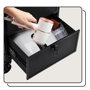 Rolling Makeup Case with Wheels Professional Cosmetology Trolley Case with 2 Large Drawers Travel Makeup Train Case with Pouch Nail Suitcase