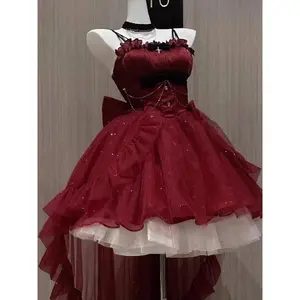 Vintage Gothic Lolita Dress Set Women Harajuku Bow Ruffles Party Dress Female Elegant Korean Popular Clothes French Summer
