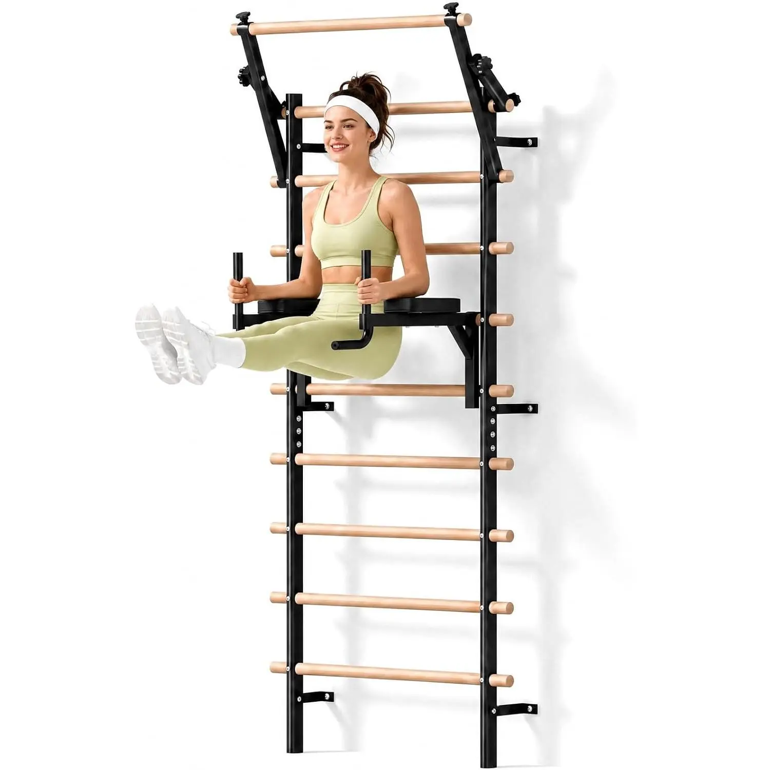 LIFERUN Swedish Ladder Wall Gym with Adjustable Pull-Up & Dip Bar | 92" Solid Beechwood, 264Lbs Capacity, Wall Mounted 9 Anchor Rods, Ideal for Home, School, Therapy & Gymnastics Training