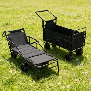 Viral Must-Have 2-in-1 Multifunctional Folding Wagon Cart | Convertible Beach Lounge Chair, All-Terrain Wheels, 650lb Large Capacity for Camping Beach Shopping Sports Garden Outdoor Trips, Black