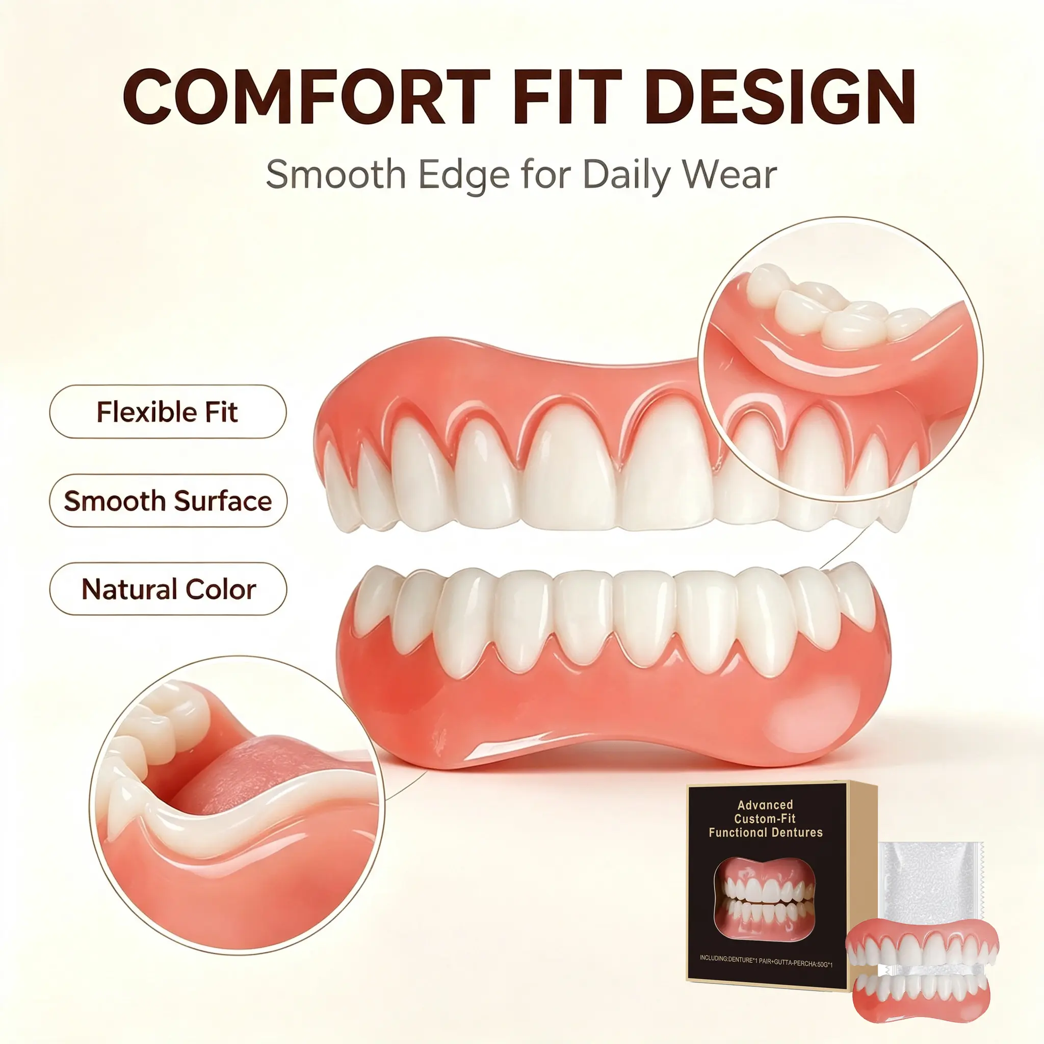 Natural Look Smile Cosmetic Teeth Kit with 50g Fitting Beads, Comfortable Reusable Teeth Decor Accessory for Daily Smile Improvement, Realistic Appearance Oral Beauty Set for Daily Cosmetic Use