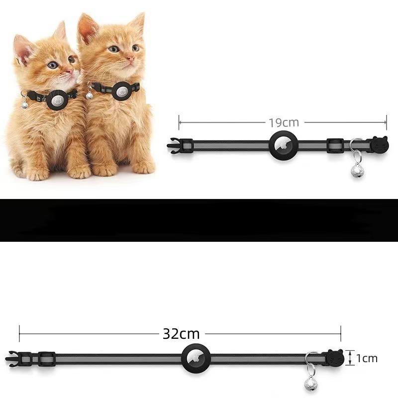 Airtag Anti-Loss Cat Dog Collar with Bell Reflective Kitten Collar with Apple AirTag Holder and Cat Bell 0.4-inch width lightweight design Secure buckle fits both male and female cats Pet accessory gift (Black) gps