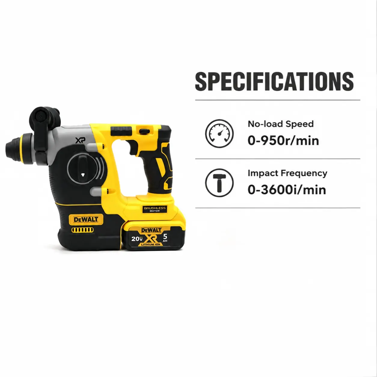 DEWALT DCH273 Concrete Tool - 0-950rpm Variable Speed, Ideal for Concrete Anchorage, Reinforcement Insertion max xr brushless impact wrench auto switch heavy-duty task protection rechargeable power tool battery industrial mini electric drill chuck hex lug