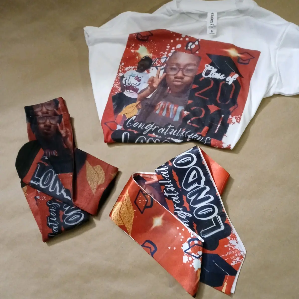 Custom 3pc Middle Print Tshirt Set. Tshirt, Socks, & Grad Stole. Comfort Unisex Sets - Birthday, Baby Shower, Wedding Party, School Graduation, etc.