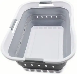 11-Gallon (42L) Collapsible Plastic Laundry Basket - Foldable Pop-Up Organizer - Space-Efficient Hamper/Basket (White/Grey)