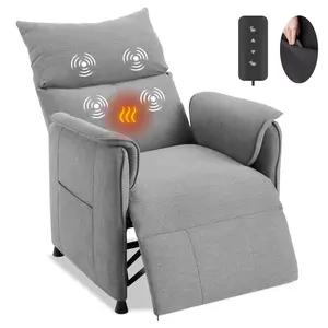 Electric massage recliner chair with heat, adjustable modern fabric single sofa with remote control, comfortable home theater armchair for living room and office, gray