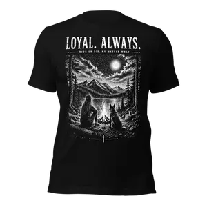 Loyal Always, Woman and Big Dog, Black T-shirt