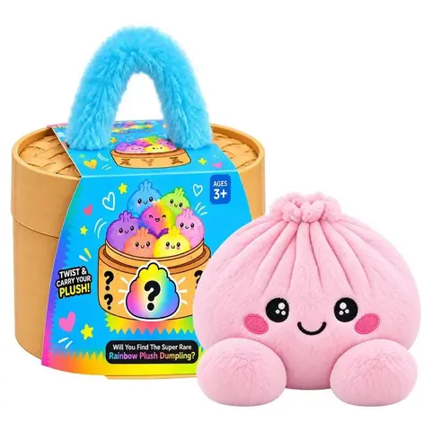 Cute Plush Stuffed Dumpling Squishies with Bamboo-Style Steamer Basket, Big Rainbow Squishy Toy, Home Decor Christmas Gift