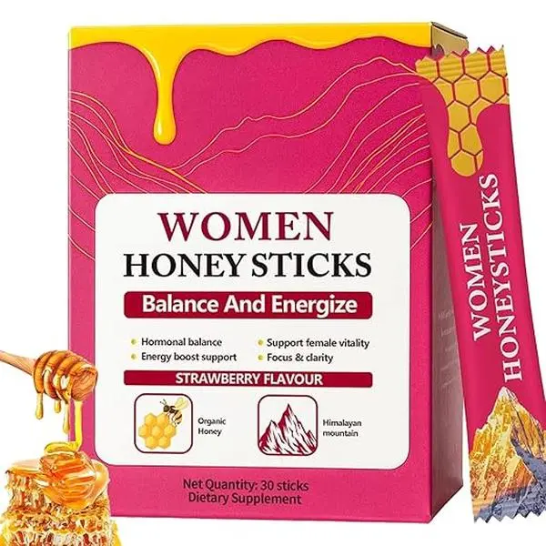 Women Shilajit Honey Sticks for Hormonal Balance, Multi-Mineral Honey Sticks, Energy Boost with Shatavari Saffron 30 Strawberry Flavor Natural Vitality Stamina Support Supplement - Dietary